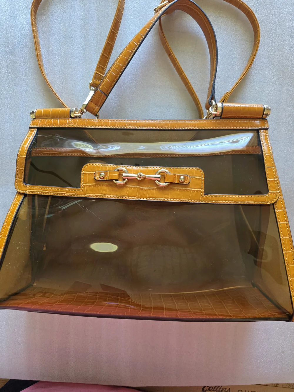 Clear Stadium Concert Bag Horsebit Satchel Orange Croc Trim Crossbody Transparen